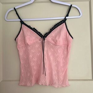 Vintage Y2K Victoria’s Secret Camisole - Pink Lace with Black Trim - Medium